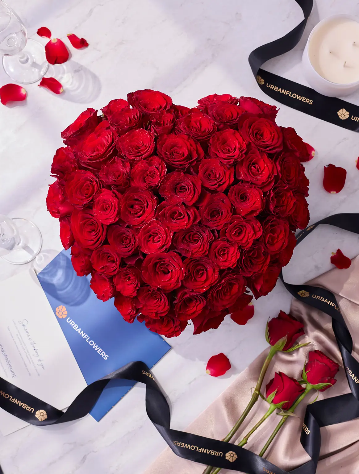 Heart Flower Box - 50 Red Roses
